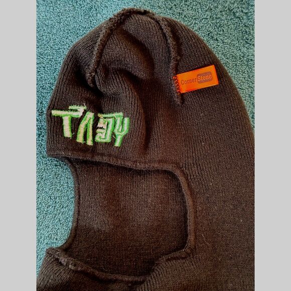 Yeat Black Knit Balaclava with Neon Green Embroidery Ski Mask - Picture 3 of 3